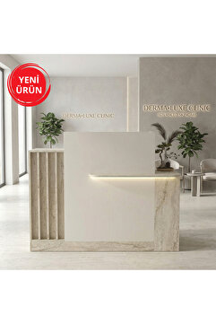 Dekorister Dayana Ledli Karşılama Bankosu & Kasa Bankosu, Dolaplı ve Çekmeceli Masa 150 cm