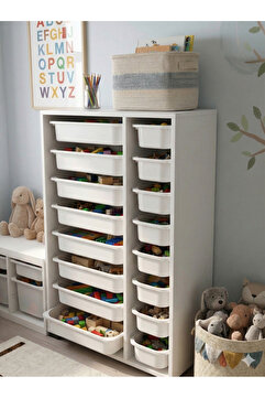 decosense 8 Adet Orta 8 Adet Küçük Boy Çekmeceli 110 cm Beyaz Çocuk Odası Oyuncak Dolabı ve Çok Amaçlı Saklama Ünitesi - Depolayıcı Düzenleyici Organizer