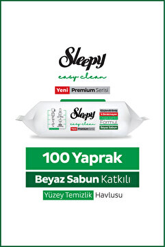 Sleepy Easy Clean Premium Beyaz Sabun Katkılı Yüzey Temizlik Havlusu Mendili 100 Yaprak