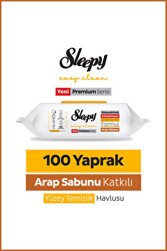 Sleepy Easy Clean Premium Arap Sabunu Katkılı Yüzey Temizlik Havlusu Mendili 100 Yaprak
