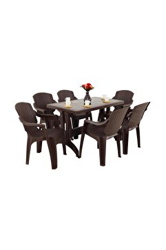 Mandella Zeugma 70x120 Golf Koltuk 6 Kişilik Masa Takımı kahverengi