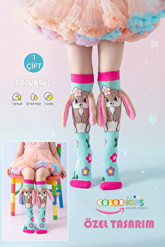 Color Socks 🌟 1 Çift Tavşan Peluş Kulaklı Kız Çocuk Çorap (Topuksuz)