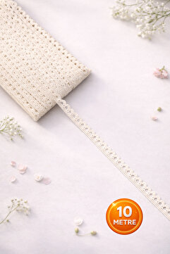 Ak Tuhafiye 10 Metre Krem-Ham Pamuk Dantel-Kopanaki Şerit 10 Metre, 0.8 cm Genişlik No:8383