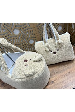 Stork Bundle Tatlı Köpek Figürlü Yünlü Bebek Portbebe ve Anne Bebek Çantası Hastane Çıkışı Bakım Seti 2'li
