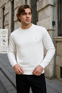 COMBİNE MİCHAİL Ekru Renk Basic Bisiklet Yaka Erkek Sweatshirt