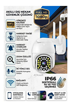 ATAsoft 360 Derece Yönlendirilebilir Wifi Ip Su Geçirmez Iç Dış Mekan Kamera 1080p Hd blm04