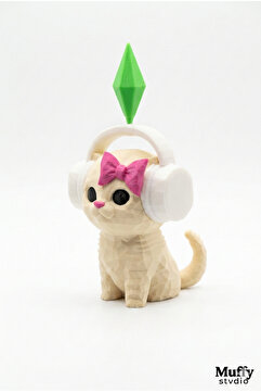 Muffy Stvdio Viral PlumBob Kristalli Kulaklıklı Kedi Figürü - (11 CM) Dans Eden Kedi Masa Üstü Dekorasyon