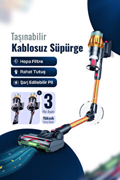 EN SİGA Araç İçi Şarjlı ve Katlanabilir 40Kpa Lcd Ekranlı 650W Gücünde Toz Işıklı Dikey Süpürge