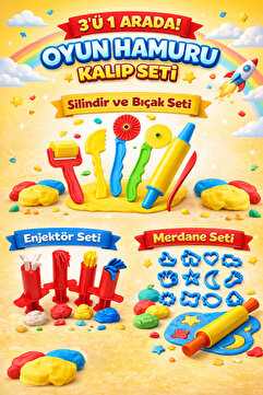 HEROES DOUGH 3'ü 1 Arada Oyun Hamuru Kalıp Seti - Enjektör, Merdane, Silindir ve Bıçaklı Şekillendirme Seti