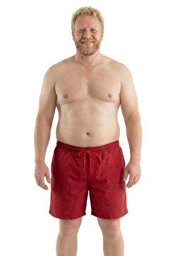 Miami Beach Erkek Büyük Beden Kırmızı Hızlı Kuruyan Kumaş Tek Arka Cepli Standart Boy Mayo Deniz Şortu