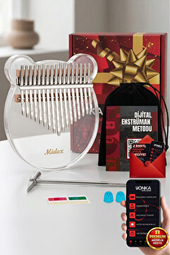 Midex KLX-6000 Şeffaf Cam Kalimba Paslanmaz Çelik 17 Tuşlu Çekiç Çanta Metod Full Set