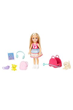 Barbie Seyahatte Chelsea™ Bebek ve Aksesuarları, yavru köpeğiyle seyahat seti HJY17