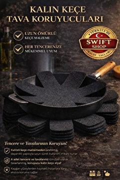 Swift Shop Siyah Kalın Tencere,tava&Borcam Koruyucu Çizdirmez Elyaf Keçe6'lı Set30x30Cm Tava Koruyucu Çizdirmez