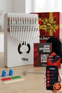 Midex KLX-550 Beyaz Renk Gerçek Ağaç Kalimba 17 Tuşlu Full Set