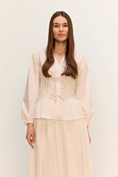 Defacto %100 Pamuk Regular Fıt V Yaka Poplin Bluz Tunik F2720AX25SM