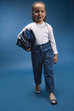 Defacto Paperbag Çiçekli Jean Pantolon Kız Bebek E7830A525SP