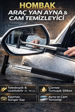 Hombak Uzayabilir (1m) Teleskopik Araba Cam Sileceği Yan Dikiz Aynası Çekeceği Araç Ayna Çekeceği