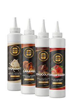 By Tüfekçi 4’lü Dekor Sos Avantajlı Paket 750 Gr x 4 | Çilek, Karamel, Çikolata, Beyaz Çikolata Tatlı ve Pasta Sosu