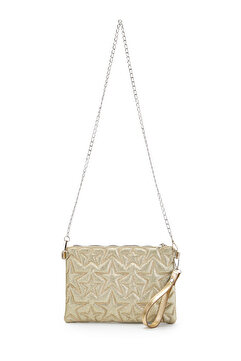 minebag Yıldız Dikişli Clutch Star Kadın Çanta Simli Gold