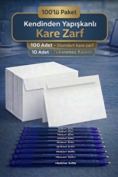Arthobi Düğün, Para Takı Zarfı Ağzı Yapışkanlı 100 Adet Ve 10 Adet Tükenmez Kalem