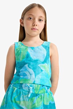 Defacto %100 Pamuk Desenli Kolsuz Bluz Kız Çocuk D7633A825SM
