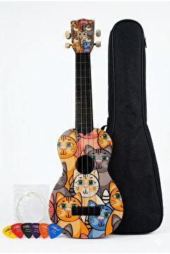Gonzales Soprano Ukulele Kedi Çizimli