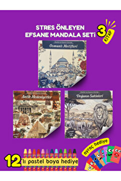 Pembe Pasaj Yetişkinler İçin Mandala Boyama Kitabı Büyükler İçin Mandala Terapi Seti 3 Kitap