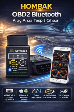 Hombak Hhobd Obd2 V2.1 Apple İphone Android Uyumlu Bluetooth Özellikli Araç Arıza Tespit Cihazı