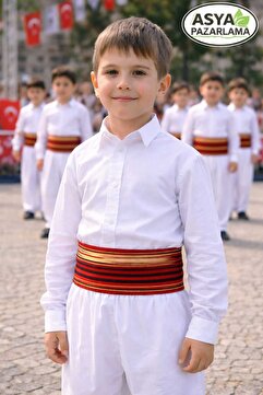 ASYA PAZARLAMA Erkek, Kız Çocuk Gösteri Bel Kuşağı, Okul Gösterisi Folklor Mehter Kostüm Bel Kemeri, Keşan, Fular