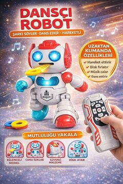 ZİVENTA Uzaktan Kumandalı Dans Eden Dansçı Akıllı Robot Işıklı Müzikli Disk Atan Programlanabilir Oyuncak