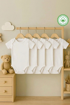 bebeqon Kısa Kol Bebek Zıbın 5’li Paket Bisiklet Yaka Unisex Body Seti %100 Pamuk