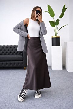 Green'DAL Kadın Şık Saten Kemeri Lastikli 100 Cm Maxi Boy A Line Etek