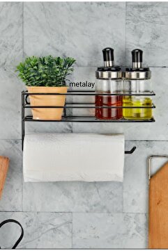 METALAY Yapışkanlı Raflı Kağıt Rulo Havluluk Peçetelik Havlu Kağıltlık Siyah Banyo MutfakDüzenleyici