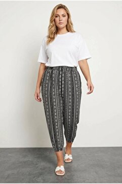Stil Diva Büyük Beden Baskılı Lastikli Cepli Desenli Şalvar Likralı Viskon Pantolon 145265