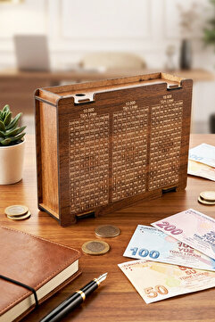 Notpa Parabox - 30.000tl Kumbara (Kalem Hediyeli) , Ahşap Para Biriktirme Hedef Kutusu