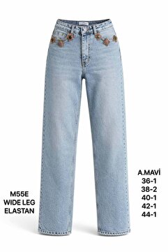 Miss Poem Kadın Açık Mavi Taş Aksesuar Detaylı Wide Leg Jean Pantolon