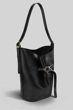 Housebags Luna Siyah Bucket Omuz Çantası - Ayarlanabilir Omuz Askılı, Gold Aksesuarlı