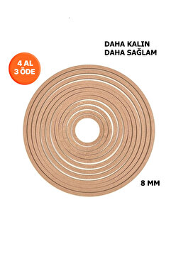 Buradadavar Hobi Ahşap 12'li Ham Mdf, 8mm Kalınlık, 30 Cm Kasnak, Boyanabilir Vidasız Kasnak, Makrome Halkası, Düş Kapanı