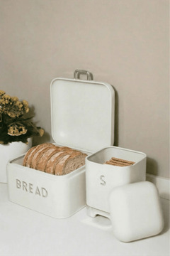 Sarkap Home Krem Galvaniz 5,6 L Bread Küçük Boy Ekmeklik - 200x140mm & 2 L Storage Kutu - 115x150mm Set