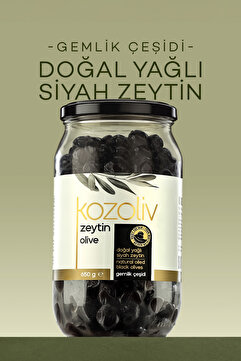 Kozoliv Doğal Gemlik Çeşidi Yağlı Siyah Zeytin 650 gr Cam Kavanoz