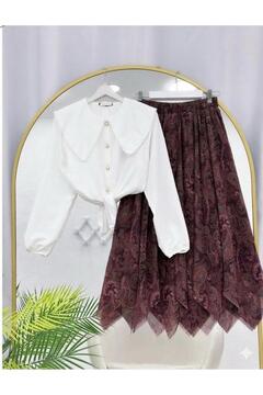 VOLT CLOTHİNG FİSTO GÖMLEK VE ASİMETRİK ŞİFON ETEK İKİLİ TAKIM