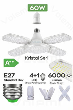 VOLEMİ 60 Watt 6000 Lumen 4 Kollu Katlanır Ampul 4 1 Kanatlı Katlanabilir Enerji Tasarruflu Led Ampul.