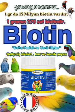 FEROXİT %75 Saf Biotin – 1 Gramda 15 Milyon Güçlü Tüy Bakım Desteği Tüm Kuş Turleri için 100 gr