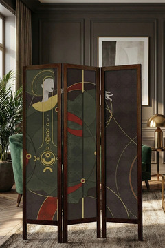 Artavessa Premium Ahşap Çerçeveli 3 Kanatlı Kanvas Paravan - Modern Desenli Seperatör - 138x170 cm