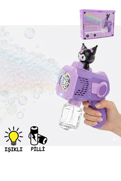 düşler oyuncak dünyası Pilli Işıklı MOR Kuromi Karakter Baloncuk Köpük Tabancası - Bubble Gun Baloncuk Suyu Hediyeli