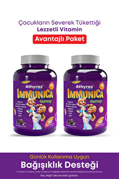Athyras Pharma Immunica Gummy Çocuklar için Çiğnenebilir Vitamin - Kolostrum, Kara Mürver, Beta Glukan ( 2 KUTU )