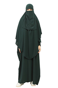 Altobeh Sultanbaş Nikaplı Çarşaf Cilbab Khimar Abaya Kolu Lastikli Hakim Yaka Peçeli Ferace Medine Ipek