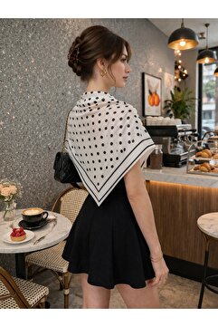 tarzınısec Beyaz Puantiye Model Fular Bandana Şal Estascarf 70x70 Cm