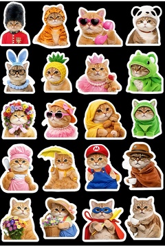 BENİMSER REKLAM Kedi Sticker Macbook Notebook Tablet Telefon Ajanda Laptop Defter Sticker Seti