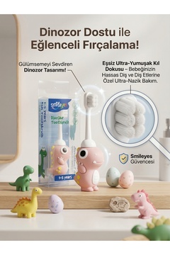 Smile yes 1-5 Yaş Ultra Soft Çocuk Diş Fırçası Dinozor Serisi Pembe